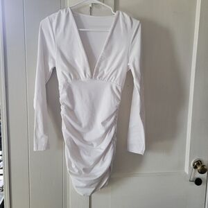 SHEIN White Deep V-Neck Mini Dress - M - NWOT
